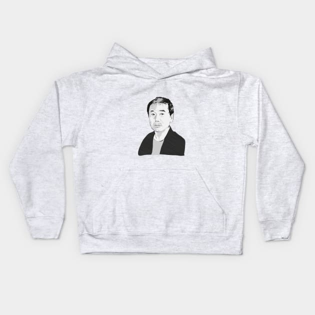 Haruki Murakami portrait Kids Hoodie by Slownessi